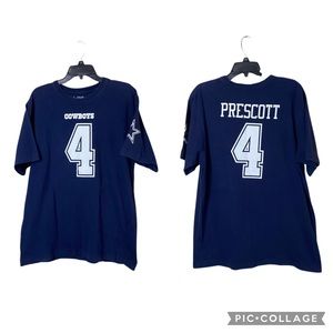 Dallas Cowboys Dak Prescott #4 Navy Blue Crew Neck Short Sleeve T-Shirt Large